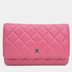 Pre Owned Chanel Pink Leather Caviar WOC Mini Crossbody Bag