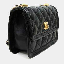 Pre Owned Chanel Black Leather Button-On Top Crossbody Bag