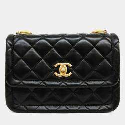 Pre Owned Chanel Black Leather Button-On Top Crossbody Bag