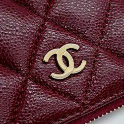 Pre Owned Chanel Burgundy Caviar Leather Caviar Card Holder
