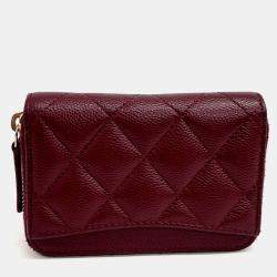 Pre Owned Chanel Burgundy Caviar Leather Caviar Card Holder