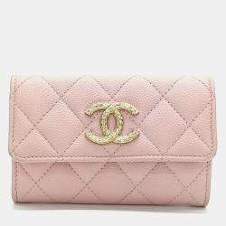Pre Owned Chanel Pink Caviar Leather Caviar Card Holder