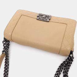 Pre Owned Chanel Beige Leather Boy Bag Medium