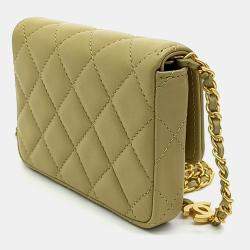 Pre Owned حقيبة شانيل كروس بودي سلسة صغيرة جلد أخضر كوكو