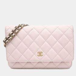 Pre Owned Chanel Pink Leather Caviar WOC Mini Crossbody Bag