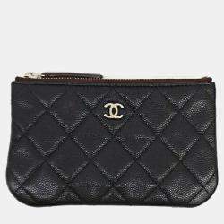 Pre Owned Chanel Black Leather Caviar Mini Pouch