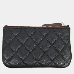Pre Owned Chanel Black Leather Caviar Mini Pouch