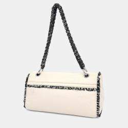 Pre Owned Chanel Cream tweed chain shoulder bag