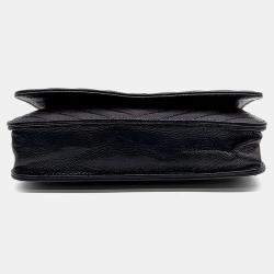 Pre Owned Chanel Black Leather Caviar Chevron WOC Mini Crossbody Bag