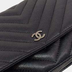 Pre Owned Chanel Black Leather Caviar Chevron WOC Mini Crossbody Bag