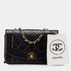 Pre Owned Chanel Black Small Lambskin Diana Flap