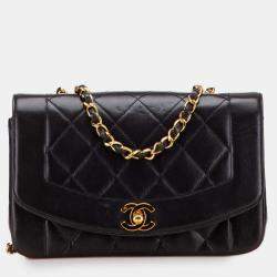 Pre Owned Chanel Black Small Lambskin Diana Flap