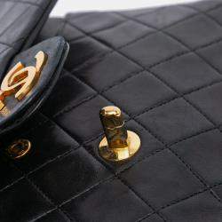 Pre Owned Chanel Black Medium Classic Lambskin Double Flap