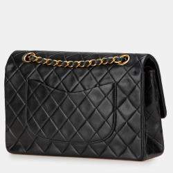 Pre Owned Chanel Black Medium Classic Lambskin Double Flap