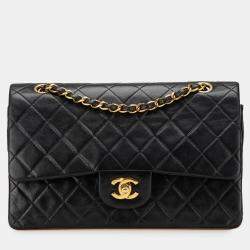 Pre Owned Chanel Black Medium Classic Lambskin Double Flap