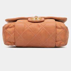 Pre Owned Chanel Orange Small Aged Calfskin Chic Quilt Flap