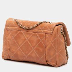 Pre Owned Chanel Orange Small Aged Calfskin Chic Quilt Flap