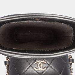 Pre Owned Chanel Black CC Quilted Lambskin Chain Around Phone Holder