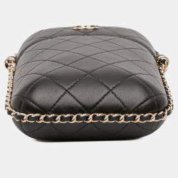 Pre Owned Chanel Black CC Quilted Lambskin Chain Around Phone Holder