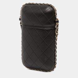 Pre Owned Chanel Black CC Quilted Lambskin Chain Around Phone Holder
