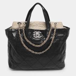 Pre Owned Chanel Black Quilted Glazed Leather Portobello Tote 