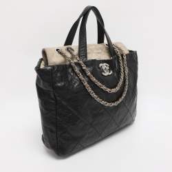 Pre Owned Chanel Black Quilted Glazed Leather Portobello Tote 
