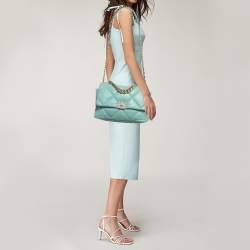 Pre Owned Chanel Mint Blue Quilted Leather Large 19 Flap Bag