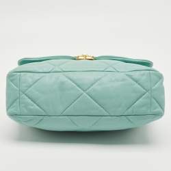 Pre Owned Chanel Mint Blue Quilted Leather Large 19 Flap Bag