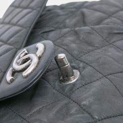 Pre Owned Chanel Black Large Iridescent Quilted Calfskin Coco Pleats Flap