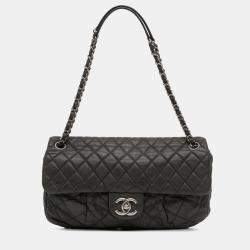 Pre Owned Chanel Black Large Iridescent Quilted Calfskin Coco Pleats Flap
