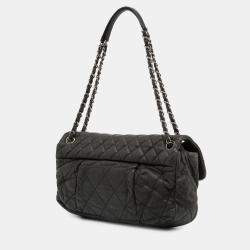Pre Owned Chanel Black Large Iridescent Quilted Calfskin Coco Pleats Flap