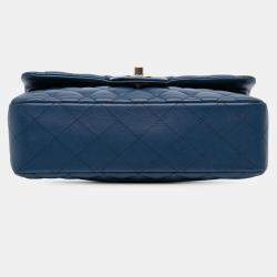 Pre Owned Chanel Blue Small Classic Lambskin Double Flap