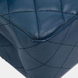 Pre Owned Chanel Blue Small Classic Lambskin Double Flap