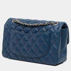 Pre Owned Chanel Blue Small Classic Lambskin Double Flap