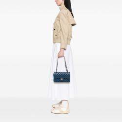 Pre Owned Chanel Blue Small Classic Lambskin Double Flap