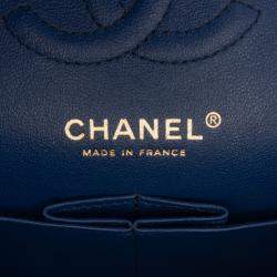 Pre Owned Chanel Blue Small Classic Lambskin Double Flap