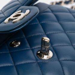 Pre Owned Chanel Blue Small Classic Lambskin Double Flap