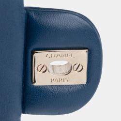 Pre Owned Chanel Blue Small Classic Lambskin Double Flap