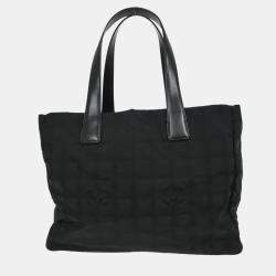 Pre Owned Chanel Black Jacquard Nylon Travel Line Tote Handbag