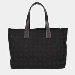 Pre Owned Chanel Black Jacquard Nylon Travel Line Tote Handbag