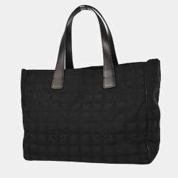 Pre Owned Chanel Black Jacquard Nylon Travel Line Tote Handbag