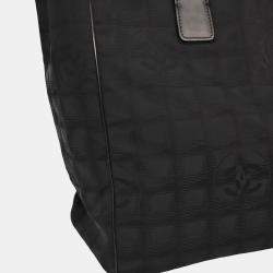 Pre Owned Chanel Black Jacquard Nylon Travel Line Tote Handbag