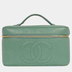 Pre Owned Chanel Green Calfskin Vanity Handbag