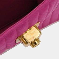 Pre Owned Chanel Pink Suede Mademoiselle Top Handle Handbag