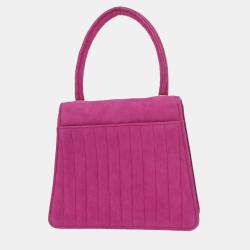Pre Owned Chanel Pink Suede Mademoiselle Top Handle Handbag