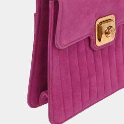 Pre Owned Chanel Pink Suede Mademoiselle Top Handle Handbag