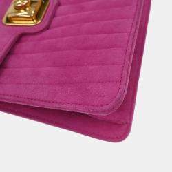 Pre Owned Chanel Pink Suede Mademoiselle Top Handle Handbag