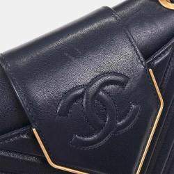 Pre Owned Chanel Navy Calfskin Chevron Shoulder Bag