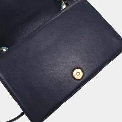 Pre Owned Chanel Navy Calfskin Chevron Shoulder Bag