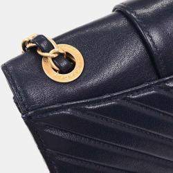 Pre Owned Chanel Navy Calfskin Chevron Shoulder Bag